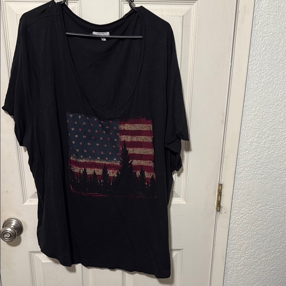 Black T-Shirt with American Flag Design